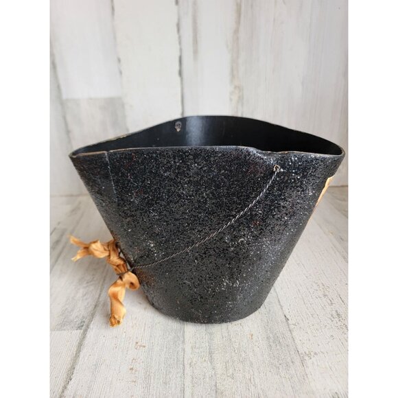 Halloween vintage AS IS bucket cardboard pail cat witch glittered - Picture 4 of 8